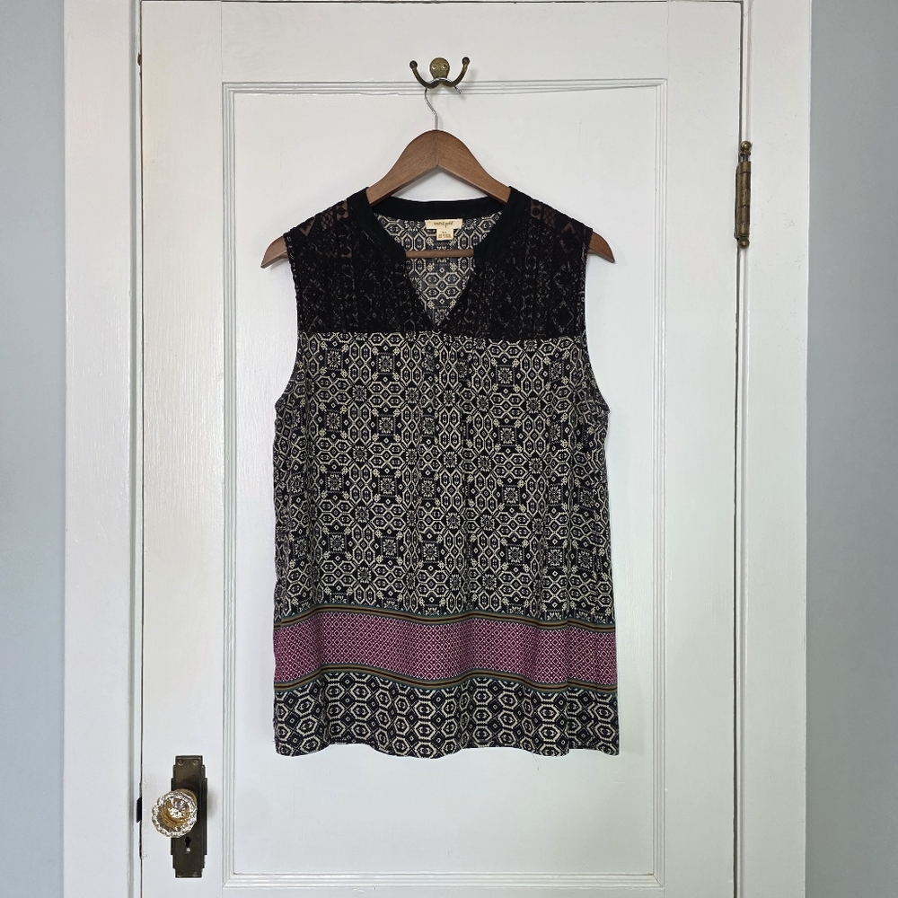 Tribal Gold Sleeveless Top – Size L – Black, Cream, Magenta